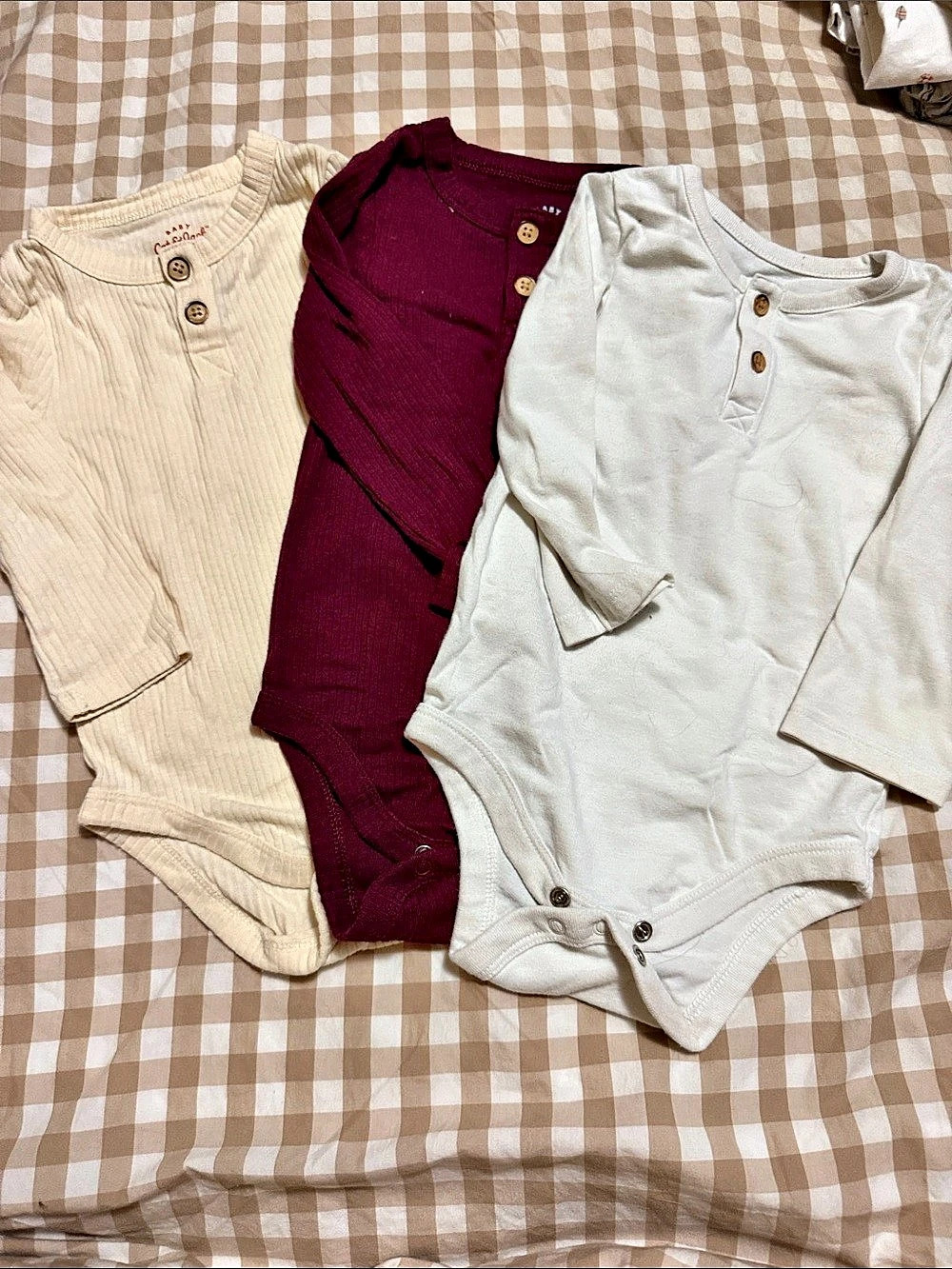 Cat & Jack Long Sleeve Henley Bodysuit 3-Pack White & Purple 12M